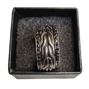 John Hardy Sterling Silver & Black Sapphire Bamboo Band Ring Size 10